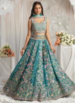 Poly Georgette Teal Wedding Wear Sequins Work Lehenga Choli